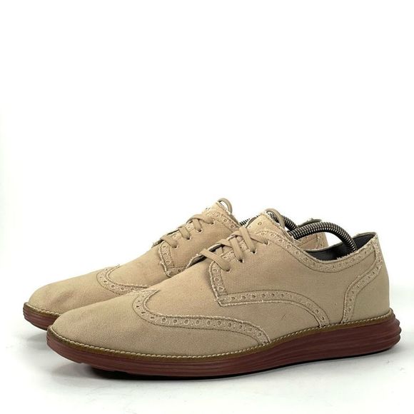 Cole Haan Grand.Øs Lunargrand Oxfords Mens 11 Tan Canvas Wingtip Brogues - Picture 3 of 10